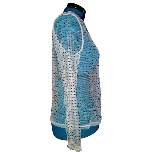 Zenobia Women's Glam Sheer Mesh Long Sleeve Sparkle Studded Top Sexy Tee Blouse - Picture 4 of 6